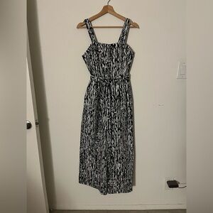 Banana Republic Black and White Ruched Smocked Jumpsuit